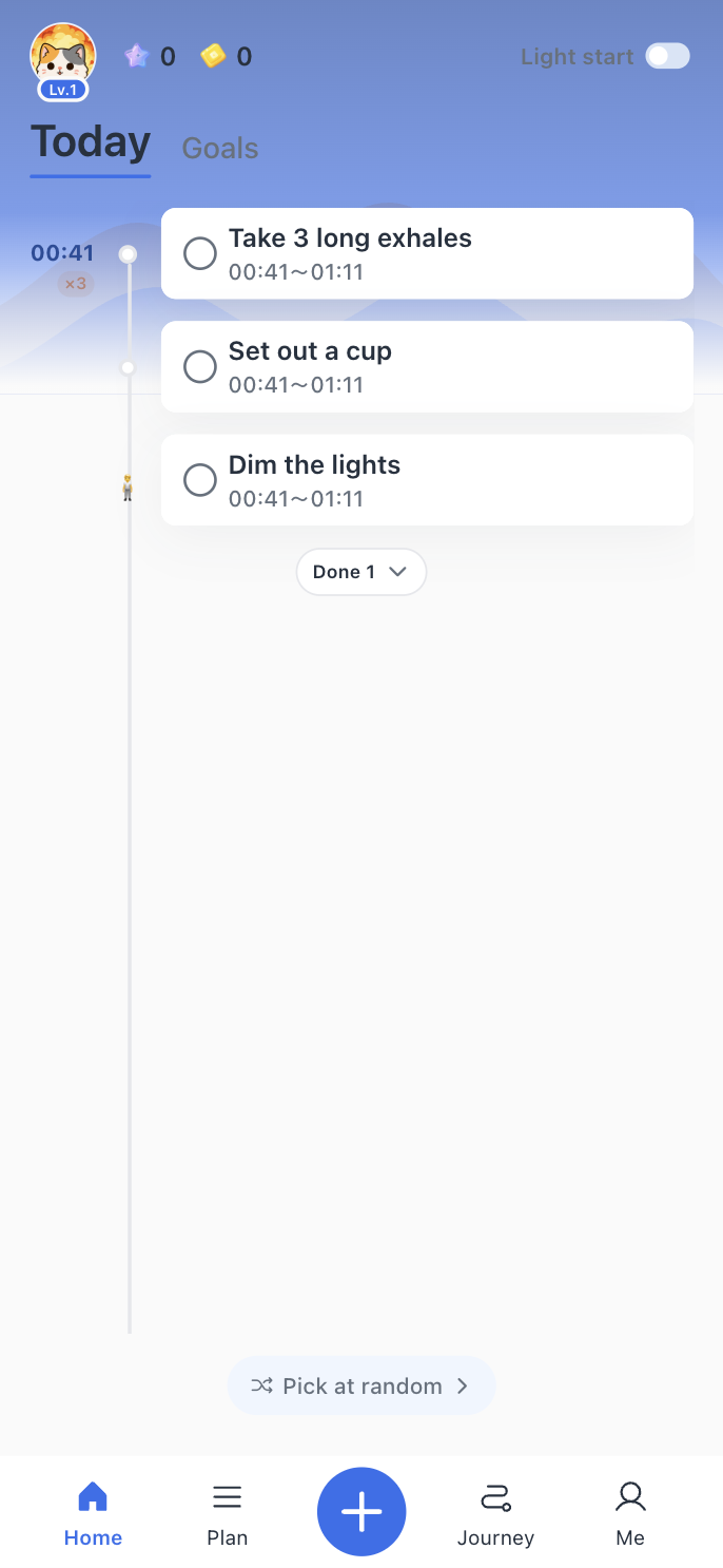 WayThread Today view showing three short actions that are ready to do now.