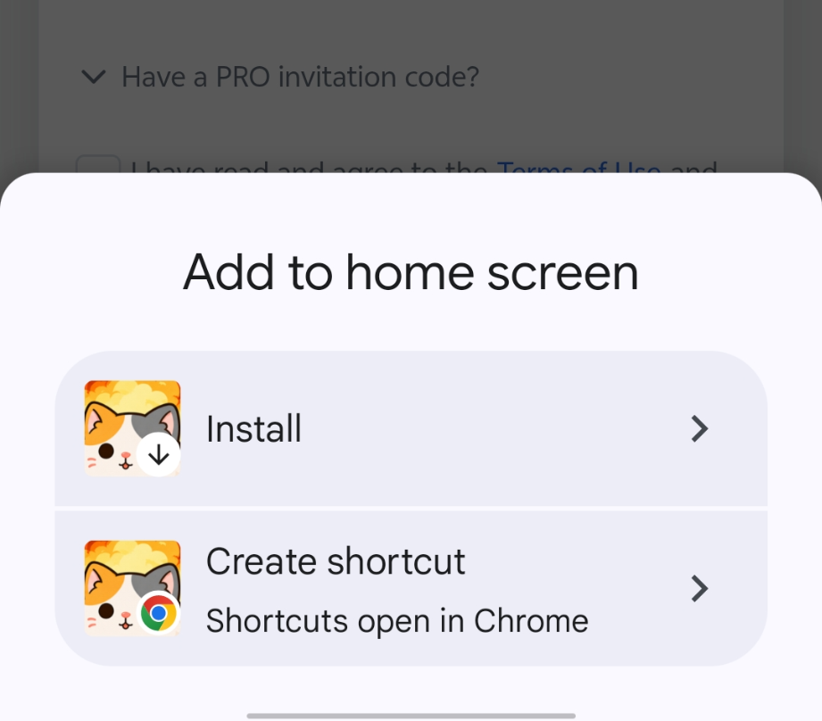 Android Add to home screen options showing Create shortcut for WayThread.